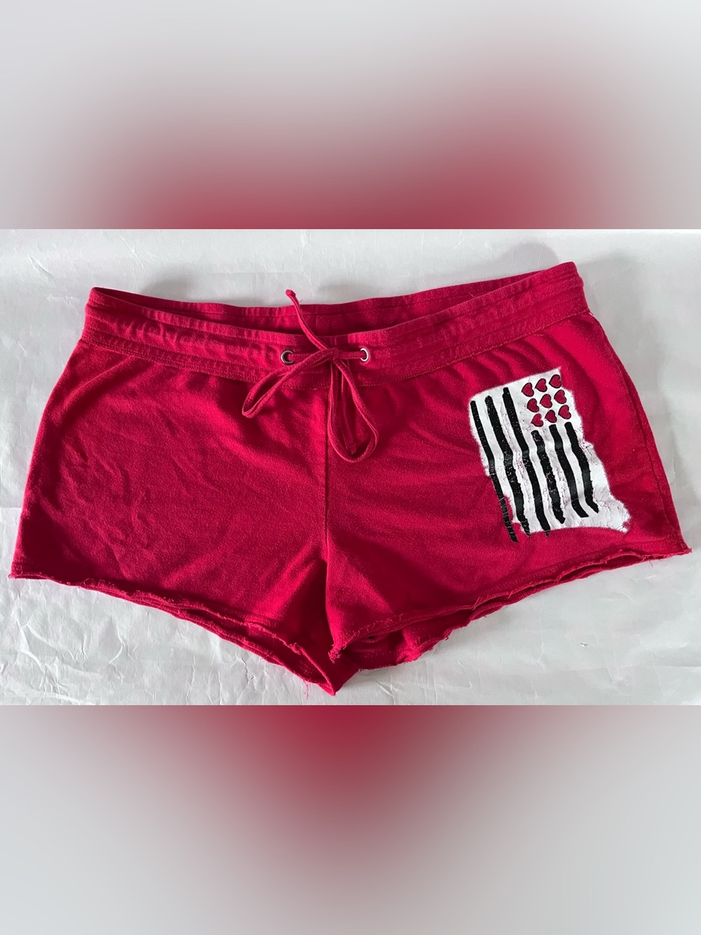 Hearts & Stripes Flag Graphic Red Lounge Shorts Size Large